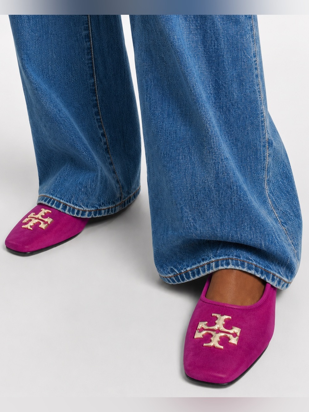 Tory Burch Eleanor Suede Ballet Flats Fuchsia Pink Size 6.5 New